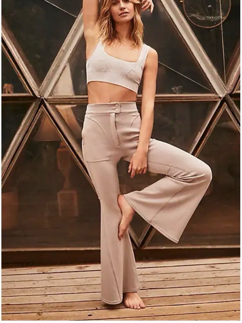 Free People Movement Light Heart Pant Womens 2 Taupe Colored Bell Bottom Flare